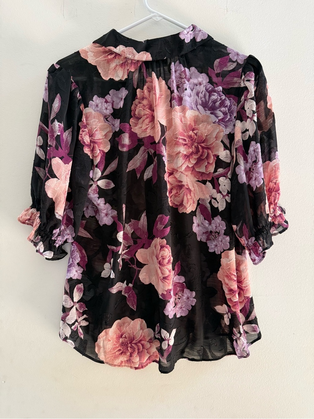 Susan Graver Floral Burnout Sheer Button Front Blouse top Size Small - Picture 5 of 7